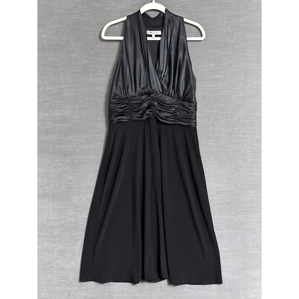 Evan‎ Picone Dress 12 Black Sleeveless Ruched Satin Halter Cocktail 90s y2k Glam